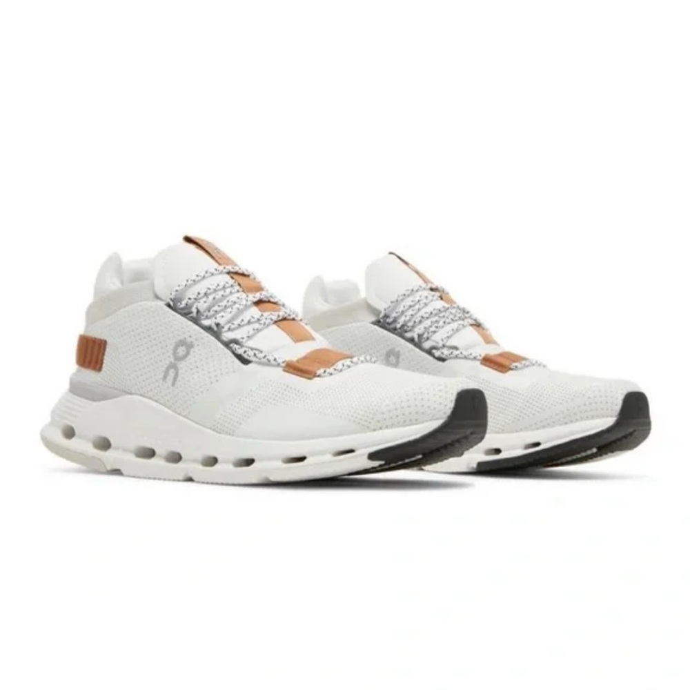 On Cloud Cloudnova 2 | Pearl & Brown | White Sneakers with Brown Accents